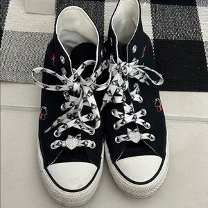 Converse Black and White Heart Accented Sneakers